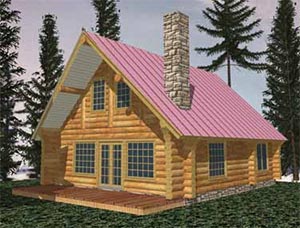 HWEPL58895 log cabin plans with a stone fireplace
